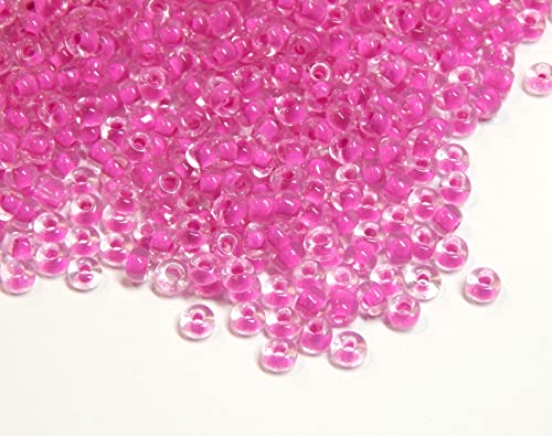 Perlin Rocailles Glasperlen Indianerperlen Saatperlen Pony Perlen 4mm, 6/0 Rund Mini Seed Beads 1100 Stk (Pink Innen Farbe) von Perlin