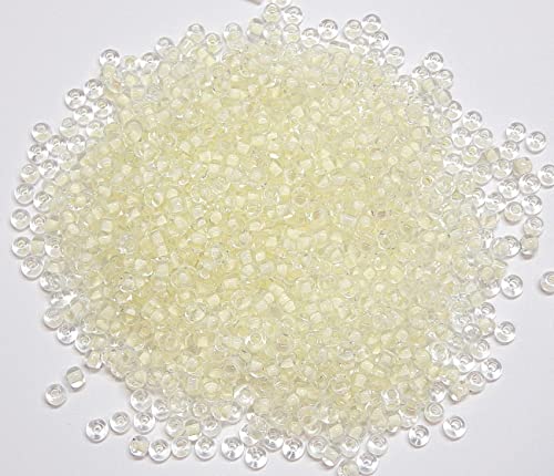 1100 Stück Glas Rocailles Perlen 4mm, 6/0, Pony Perlen, Klar Mini Rund Perlen, Seed Beads, (Weiß Innen Farbe) von Perlin