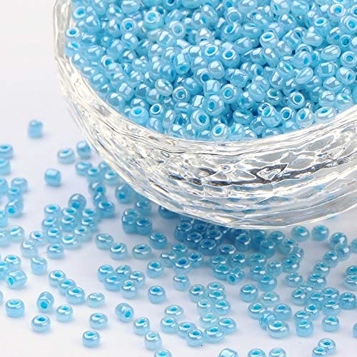 1100 Stück Glas Rocailles Perlen 4mm, 6/0, Pony Perlen, Klar Mini Rund Perlen, Seed Beads (Blau Ceylon) von Perlin