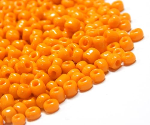 1100 Stück Glas Rocailles Perlen 4mm, 6/0, Pony Perlen, Rund, Seed Beads, (Opak Orange) von Perlin