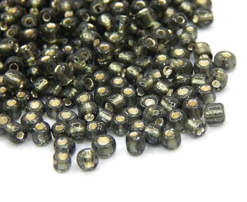 Perlin Rocailles Glasperlen Indianerperlen Saatperlen Pony Perlen 4mm, 6/0 Rund Mini Seed Beads 1100 Stk (Grau Silbereinzug) von Perlin