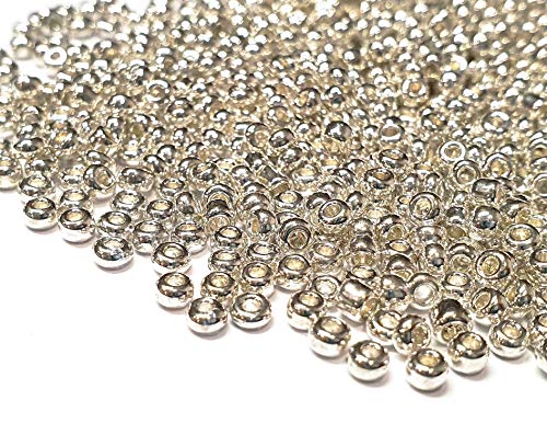 1100 Stück Glas Rocailles Perlen 4mm Metallic Farbe Set, 6/0, Pony Perlen, Klar Mini Rund Perlen, Metalic Seed Beads (Silber Poliert) von Perlin