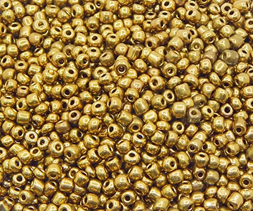 1100 Stück Glas Rocailles Perlen 4mm Metallic Farbe Set, 6/0, Pony Perlen, Klar Mini Rund, Metalic Seed Beads (Antik Gold) von Perlin