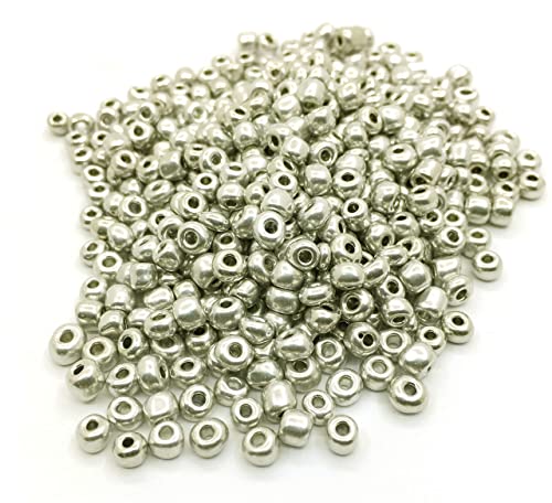 1100 Stück Glas Rocailles Perlen 4mm Metallic Farbe Set, 6/0, Pony Perlen, Klar Mini Rund Perlen, Metalic Seed Beads, (Silber) von Perlin