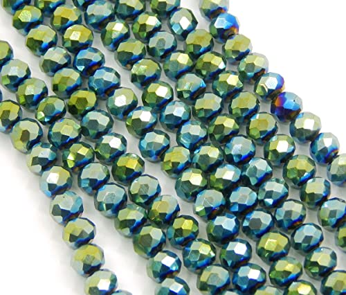 120 Stück Tschechische Böhmische Kristallperlen 4mm Tschechische Perlen CZ Glasschliffperlen Facettierte Rondelle Kügelchen Glasperlen, 1 strang (Grün Blau Metallic) von Perlin