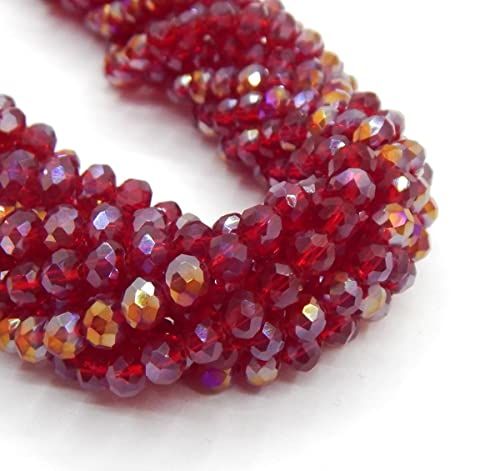 120 Stück Tschechische Böhmische Kristallperlen 4mm Tschechische Perlen CZ Glasschliffperlen Facettierte Rondelle Kügelchen Glasperlen, 1 strang (Ruby AB) von Perlin