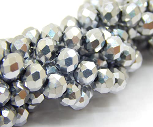 120 Stück Tschechische Böhmische Kristallperlen 4mm Tschechische Perlen CZ Glasschliffperlen Facettierte Rondelle Kügelchen Glasperlen, 1 strang (Silber Metallic) von Perlin