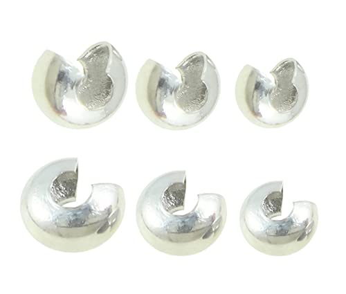 150 Stück Kaschierperlen DIY Bastel-Set Messing Metall Silber 5mm 4mm 3mm Quetschperlen Crimpschutz Crimp-Endperlen-Abdeckungen für die Schmuckherstellung Cover Beads von Perlin