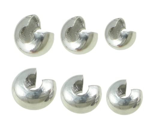 150 Stück Kaschierperlen DIY Bastel-Set Messing Metall Tibet Silber 5mm 4mm 3mm Quetschperlen Crimpschutz Crimp-Endperlen-Abdeckungen für die Schmuckherstellung Cover Beads von Perlin