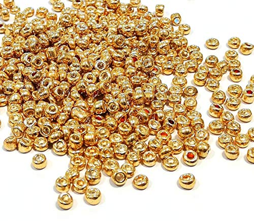 15000Stk Rocailles Perlen 3mm Metallic Farbe Set Glasperlen Rund 8/0 450g Indianerperlen Perlenhäkeln Perlentiere Seed Beads (Gold) von Perlin