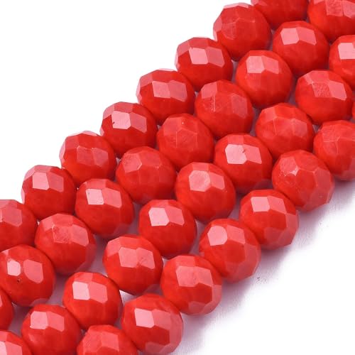 160 Stück Tschechische Böhmische Kristallperlen 3mm x 2mm Tschechische Perlen CZ Glasschliffperlen Facettierte Rondelle Kügelchen Glasperlen 1 strang (Rot Opak) von Perlin