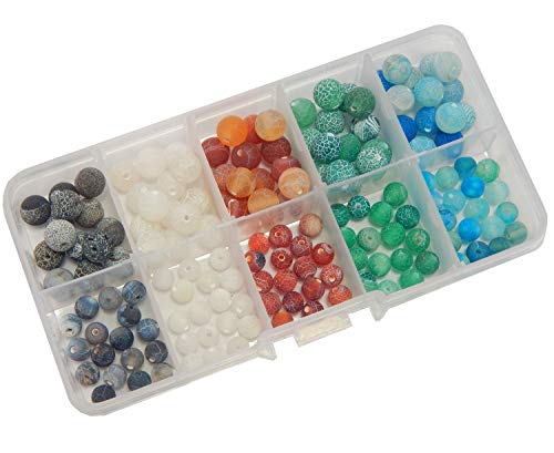 165stk Edelstein Perlen set mit Sortier Box 6mm und 8mm Matt Achat Crackle 5 Farben Schmuck Bastel-Set von Perlin