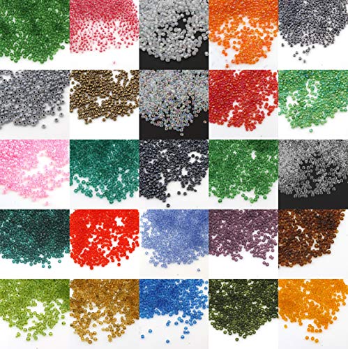 17000stk. Rocailles 3mm Perlen Set Glas 25 Farben 25 Pack Silbereinzug Iris Rainbow Transparent 8/0 500g Rundform AM13 von Perlin