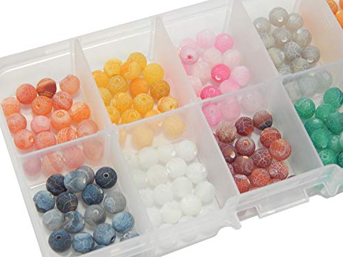 180stk Edelstein Achat Perlen set mit Sortierbox 6mm Matt Naturstein Crackle 10 Farben Schmuckperlen Bastelperlen Kinder-Perlen-Set von Perlin