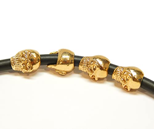 20 Schädel Totenkopf Perlen 10mm Metallperlen Gold 4mm Großloch für DIY Halskette Armbänder Basteln Schmuck Spacer Zwischenperlen Basteln von Perlin