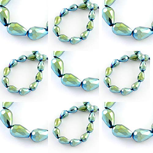 20 Tschechische Kristall Perlen Glasperlen 6mm x 4mm Tropfen Metallic Fire-polished Schmuckperlen Kristallschliffperlen Glasschliffperlen (Grün) von Perlin