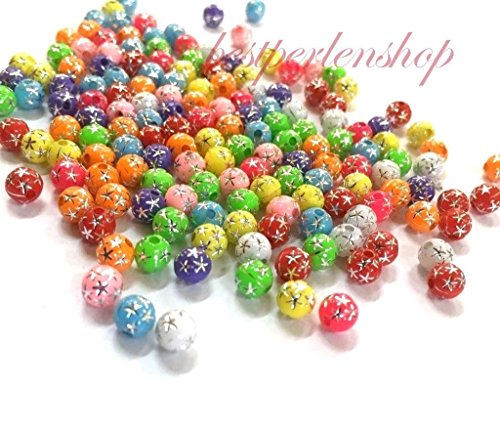 200 Kunststoffperlen Rund 5mm Strassstein Effekt Perlen Bunt Mix Acryl Weihnachten Kinder Perlen R196 von Perlin