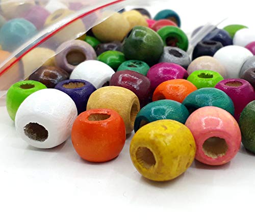 200 Stück Holzperlen 12mm Grossloch, Holz Perlen 5mm großes loch zum auffädeln Holzkugeln Rund Bunte Mix Farben Set zum Basteln von Perlin