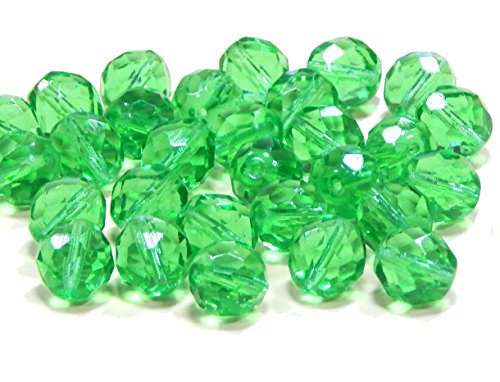 25 Böhmische Glasperlen Geschliffene Runde PRECIOSA TSCHECHISCHE Kristall Perlen Basteln Schmuck Set Grün 8mm CZ14 von Perlin