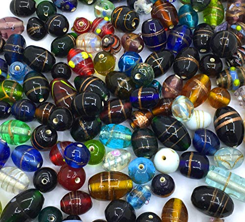 250g Indische Glasperlen Bastelperlen Mix ** A GRADE ** Silberfolie Set Perlen Lampwork Mischung Bunt Größenmix Bastelset Konvolut Charms Beads von Perlin
