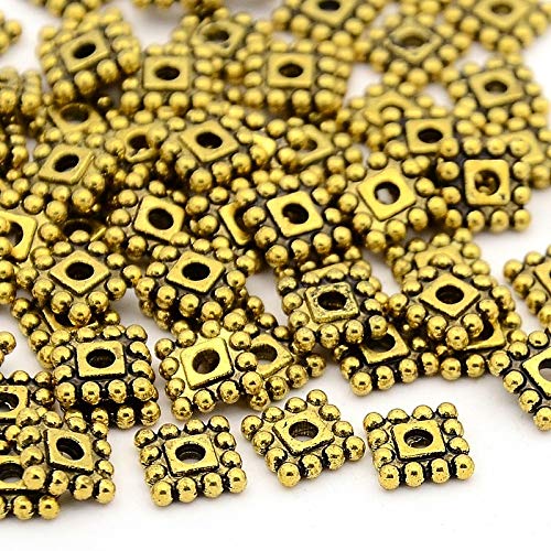 25Stück, Metallperlen Tibet Antik Gold Farbe 7x7 mm Quadrat form Zwischenperlen, Schmuckteile, Zwischenteile F261 von Perlin