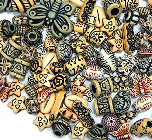 270 Stück (100g) Kunststoffperlen Perlenmischung Tibet Antik Plastik Perlen Bunte Mix Motive Acrylicperlen Set Perle zum Auffädeln 6mm bis 30mm Bastelset von Perlin