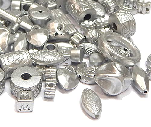 275 Stück Kunststoffperlen Metallic Matt Silber Perlen Perlenmischung Plastik Perlen Acrylicperlen Set Perle zum Auffädeln 4mm bis 18mm, Perlenset, Bastelset von Perlin