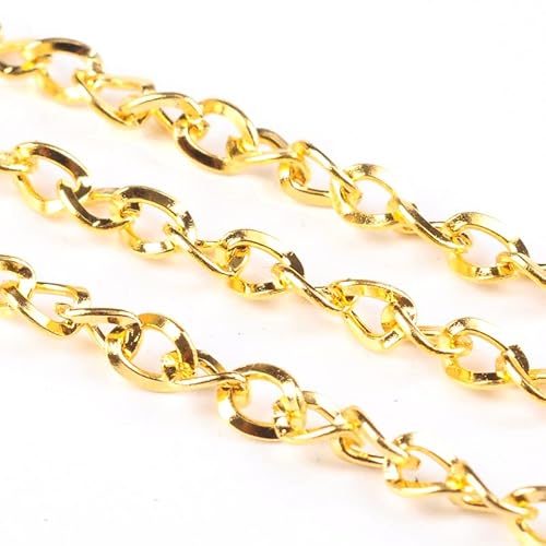 3 Meter Gliederkette Link Kette, Panzerkette, Metallkette, Twist Rund Ring Kette, 3 x 4 mm, Schmuckkette Meterware zur Schmuckherstellung von Halsketten Armband (Gold) von Perlin