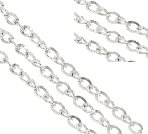 3 Meter Gliederkette Link Kette, Panzerkette, Metallkette, Twist Rund Ring Kette, 3 x 4 mm, Schmuckkette Meterware zur Schmuckherstellung von Halsketten Armband (Silber) von Perlin