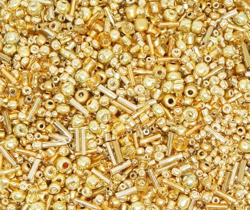 3000 Stück Glas Rocailles Perlen 2mm 3mm 4mm Rund, Pony Perlen, Gemischte Größ, Farbe Mix, Seed Beads (Gold) von Perlin