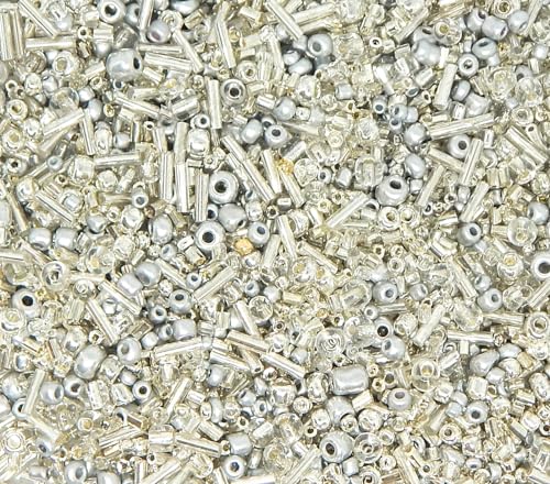 3000 Stück Glas Rocailles Perlen 2mm 3mm 4mm Rund, Pony Perlen, Gemischte Größ, Farbe Mix, Seed Beads (Silber) von Perlin