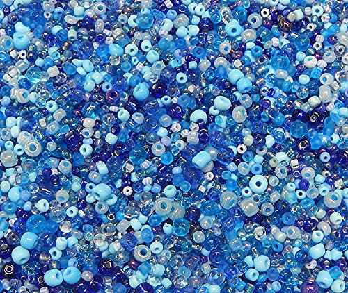 3000 Stück Glas Rocailles Perlen 2mm 3mm 4mm Rund, Pony Perlen, Gemischte Größ , Farbe Mix, Seed Beads (Blau) von Perlin