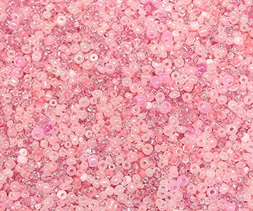 3000 Stück Glas Rocailles Perlen 2mm 3mm 4mm Rund, Pony Perlen, Gemischte Größ , Farbe Mix, Seed Beads (Rosa) von Perlin