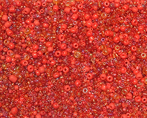 3000 Stück Glas Rocailles Perlen 2mm 3mm 4mm Rund, Pony Perlen, Gemischte Größ, Farbe Mix, Seed Beads (Rot) von Perlin