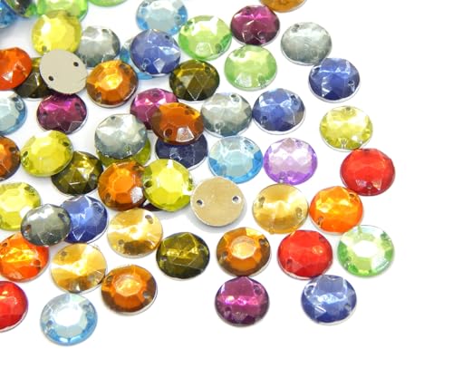 300Stk Acryl-Kristalle Nähe Schmucksteine 10mm Rund Schmuck-Edelsteine mit Löchern gemischte flache Kunstharz-Strasssteine, geeignet für Kleidung Kunsthandwerk Nähdekoration DIY-Dekoration von Perlin