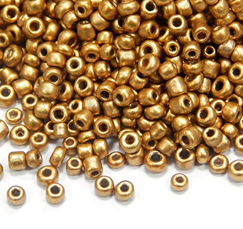 3300 Stück Glas Rocailles Perlen 3mm Metallic Farbe Set, 8/0, Pony Perlen, Klar Mini Rund Perlen, Metalic Seed Beads, (Matt Gold) von Perlin