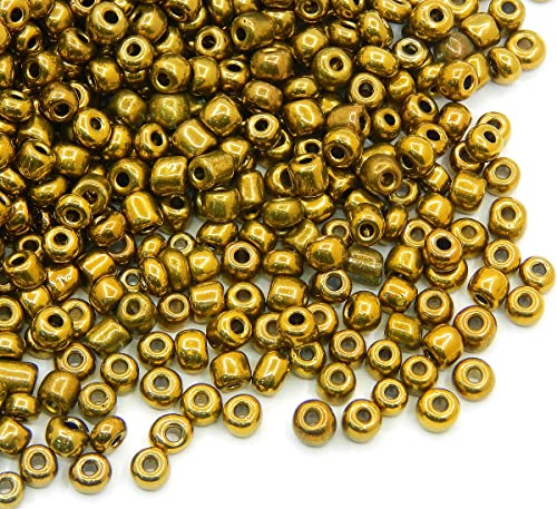 3300 Stück Glas Rocailles Perlen 3mm Metallic Farbe Set, 8/0, Pony Perlen, Klar Mini Rund Perlen, Metalic Seed Beads (Bronze) von Perlin