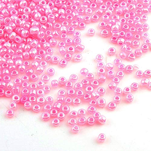 3300 Stück Glas Rocailles Perlen 3mm Metallic Farbe Set, 8/0, Pony Perlen, Klar Mini Rund Perlen, Metalic Seed Beads (Rosa) von Perlin
