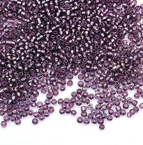 3300 Stück Glas Rocailles Perlen Lila 3mm Silbereinzug, Silber Gefüttert, 8/0 Silber ausgekleidet, Silver Lined Seed Beads (Violett) von Perlin