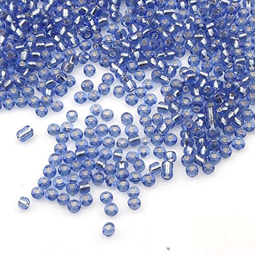 3300 Stück Glas Rocailles Perlen 3mm Silbereinzug, Silber Gefüttert, 8/0, Pony Perlen, Silber ausgekleidet, Silver Lined Seed Beads (Blau) von Perlin