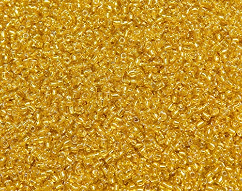 3300 Stück Glas Rocailles Perlen 3mm Silbereinzug, Silber Gefüttert, 8/0, Pony Perlen, Silber ausgekleidet, Silver Lined Seed Beads (Gold) von Perlin