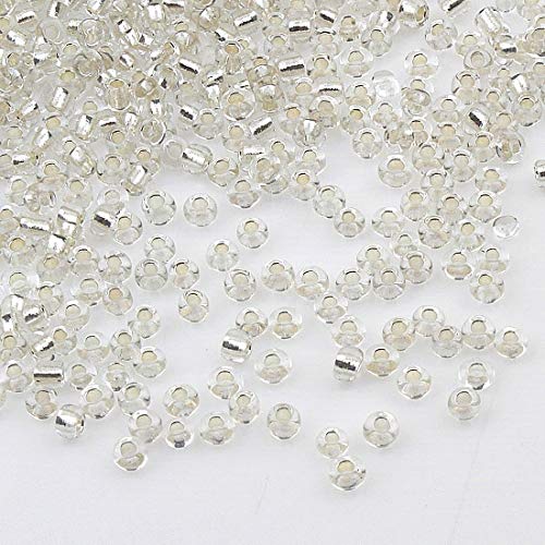 3300 Stück Glas Rocailles Perlen 3mm Silbereinzug, Silber Gefüttert, 8/0, Pony Perlen, Silber ausgekleidet, Silver Lined Seed Beads (Weiß) von Perlin