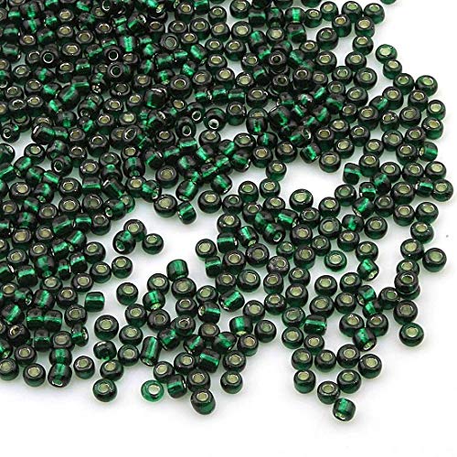 3300 Stück Glas Rocailles Perlen 3mm Silbereinzug, Silber Gefüttert Ausgekleidet, 8/0, Pony Perlen, Silver Lined Seed Beads (Dunkelgrün) von Perlin
