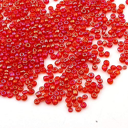 3300 Stück Glas Rocailles Perlen 3mm Transparent Rainbow Farbe Set, 8/0, Pony Perlen, Mini Rund Perlen, Luster Seed Beads, (Rot AB) von Perlin