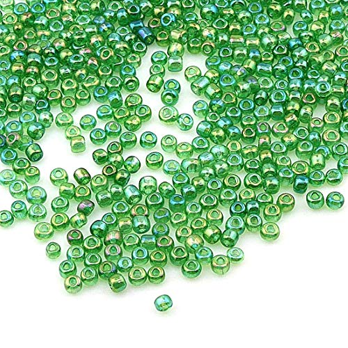 3300 Stück Glas Rocailles Perlen 3mm Transparent Rainbow Farbe Set, 8/0, Pony Perlen, Klar Mini Rund Perlen, Luster Seed Beads (Grün AB) von Perlin