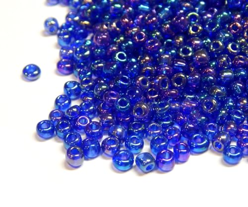 3300 Stück Glas Rocailles Perlen 3mm Transparent Rainbow Farbe Set, 8/0, Pony Perlen, Mini Rund Perlen, Luster Seed Beads (Royalblau AB) von Perlin