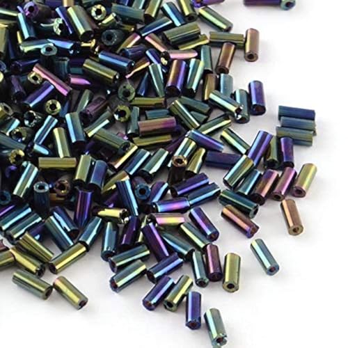 3300 Stück Glas Rocailles Perlen 6mm, Glas Bugle Stiftperlen, Röhrchen, Tubes, Stäbchen perlen, Roccailles, Seed Beads (Metallic Blau-Grün) von Perlin