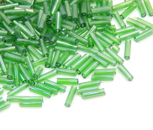 Perlin 3300 Stück Glas Rocailles Perlen 6mm, Glas Bugle Stiftperlen, Röhrchen, Tubes, Stäbchen perlen, Roccailles (Grün Shimmer) von Perlin