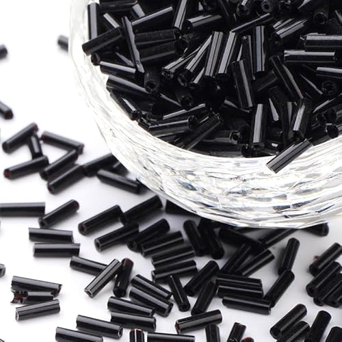 3800 Stück Glas Rocailles Perlen 4mm, Röhrenperlen Bugle Stiftperlen Röhrchen Tubes Stäbchen Seed Beads Zur Schmuckherstellung (Schwarz) von Perlin