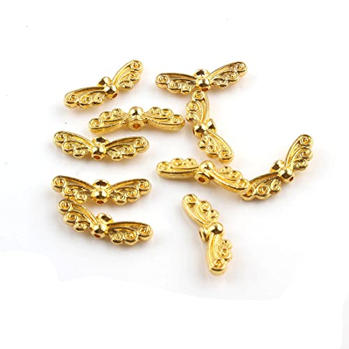 40 Stück Flügel Engel Metallperlen Engelsflügel Perlen 22mm Metall Spacer Schmuckteile Zwischenteile (Gold) von Perlin